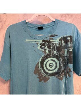 Vintage Y2k Split T Shirt Mens Large L Blue Graphic Print Skate Grunge
